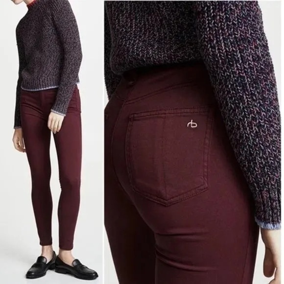 Rag & Bone High Rise Ankle Skinny Jeans in Burgundy, size 27 - Picture 1 of 6